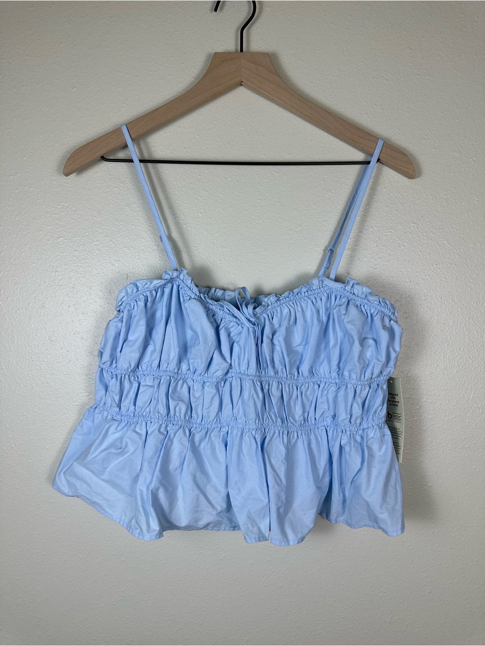 NWT NO BOUNDARIES Women Large‎ Summer Light Blue Smocked Peplum Cami Tank Top